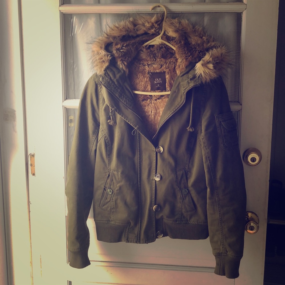 Green bomber jacket with hood Old Navy
